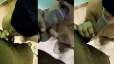 Man blindfolds the lady and gets an Indian blowjob